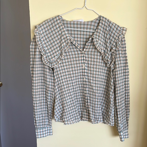 Sage Green gingham peter pan collar blouse - Picture 2 of 4